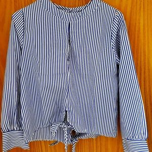 Blue and White Striped Blouse